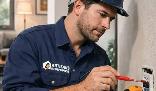 Électricien réparant une prise électrique